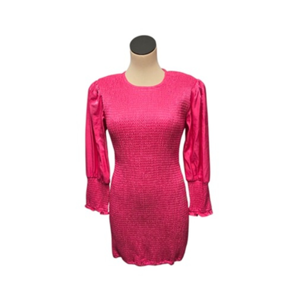 Lovers‎ + Friends Dress Womens Medium Pink Smocked Puff Sleeve Mini Party Satin